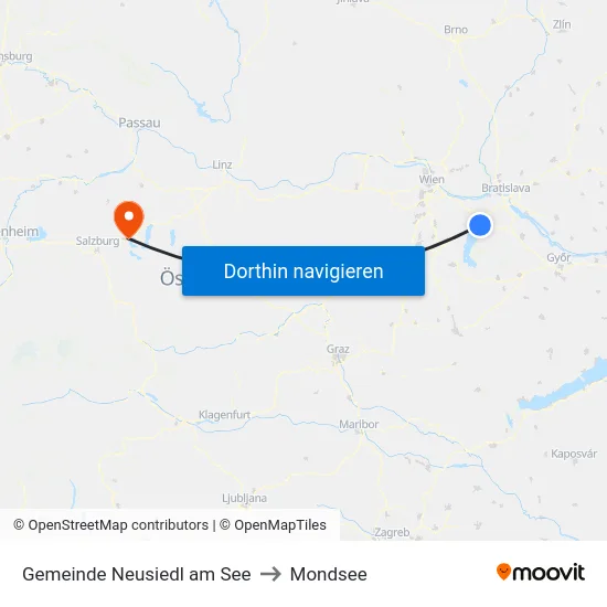 Gemeinde Neusiedl am See to Mondsee map