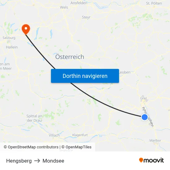 Hengsberg to Mondsee map