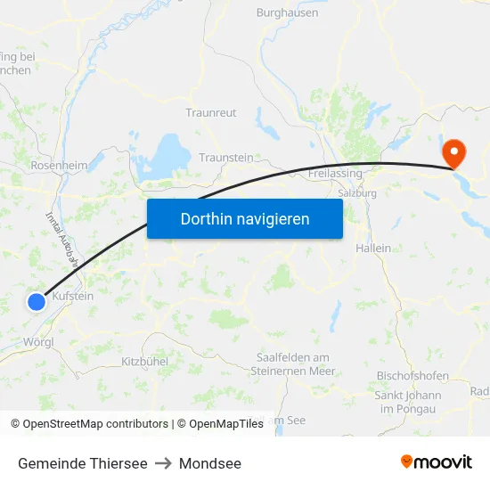 Gemeinde Thiersee to Mondsee map