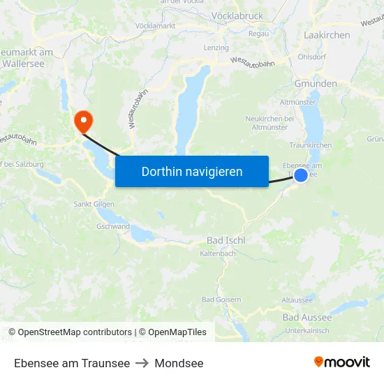 Ebensee am Traunsee to Mondsee map