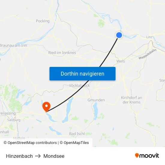 Hinzenbach to Mondsee map