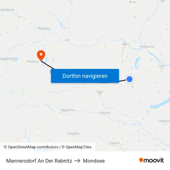 Mannersdorf An Der Rabnitz to Mondsee map