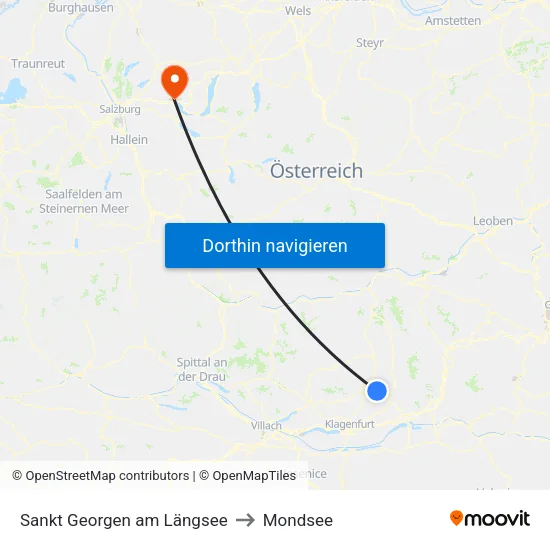 Sankt Georgen am Längsee to Mondsee map