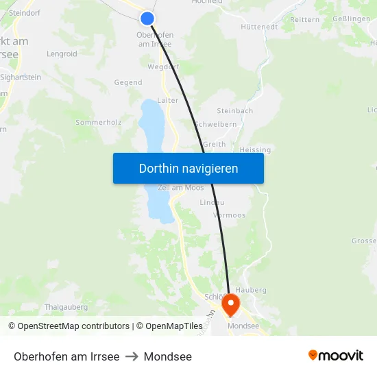 Oberhofen am Irrsee to Mondsee map