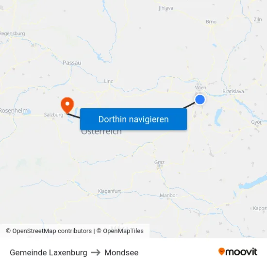Gemeinde Laxenburg to Mondsee map