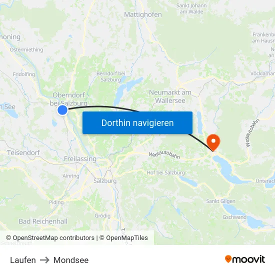 Laufen to Mondsee map