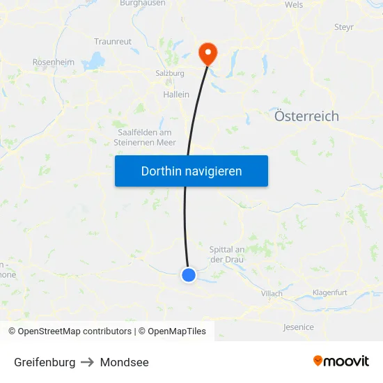 Greifenburg to Mondsee map