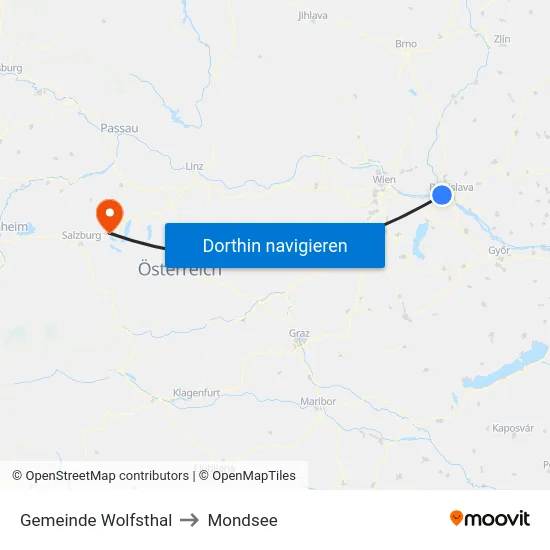 Gemeinde Wolfsthal to Mondsee map