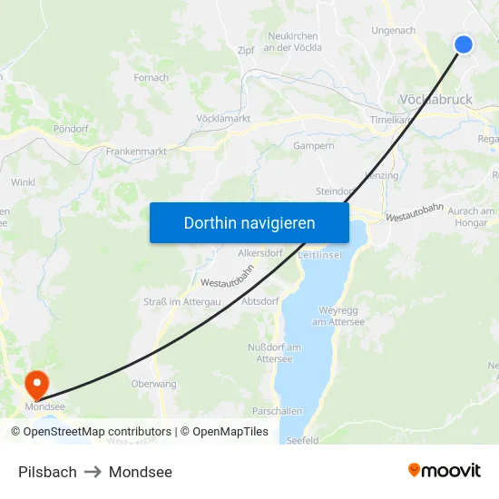 Pilsbach to Mondsee map