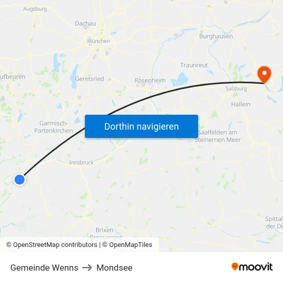 Gemeinde Wenns to Mondsee map