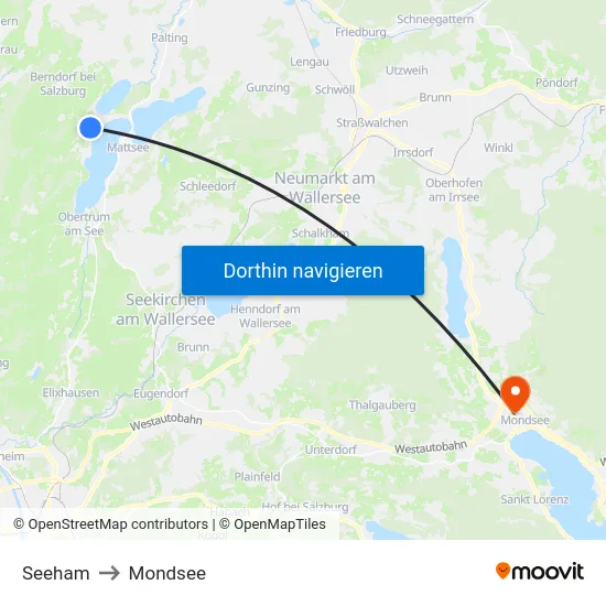 Seeham to Mondsee map