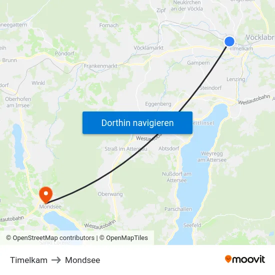 Timelkam to Mondsee map