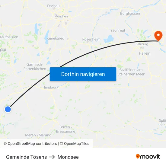 Gemeinde Tösens to Mondsee map