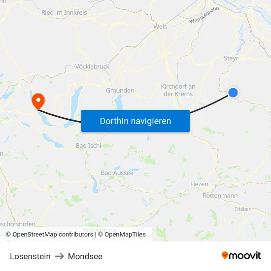 Losenstein to Mondsee map