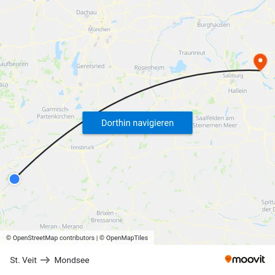 St. Veit to Mondsee map