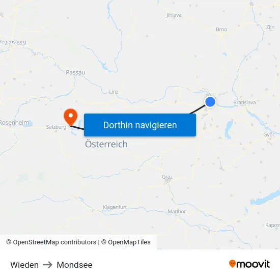 Wieden to Mondsee map