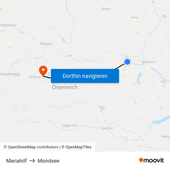 Mariahilf to Mondsee map