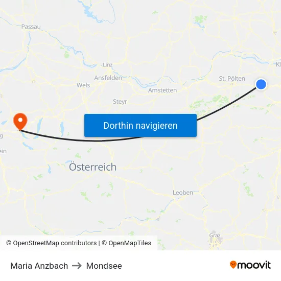 Maria Anzbach to Mondsee map