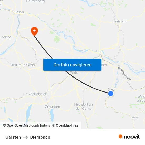 Garsten to Diersbach map
