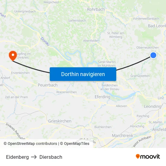 Eidenberg to Diersbach map