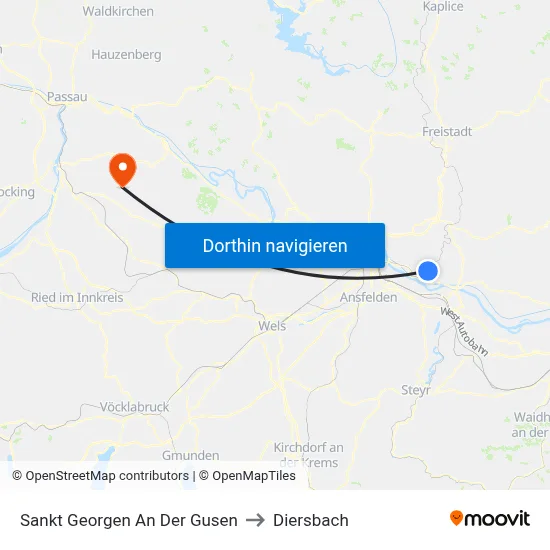 Sankt Georgen An Der Gusen to Diersbach map