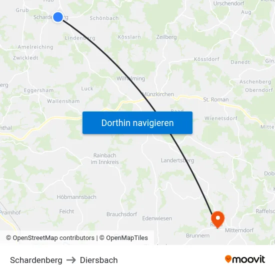Schardenberg to Diersbach map