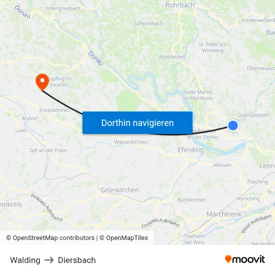 Walding to Diersbach map