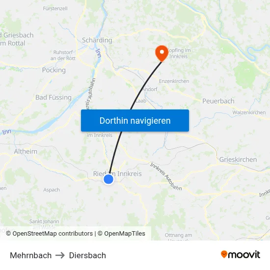 Mehrnbach to Diersbach map