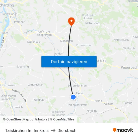 Taiskirchen Im Innkreis to Diersbach map