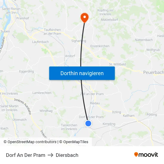Dorf An Der Pram to Diersbach map