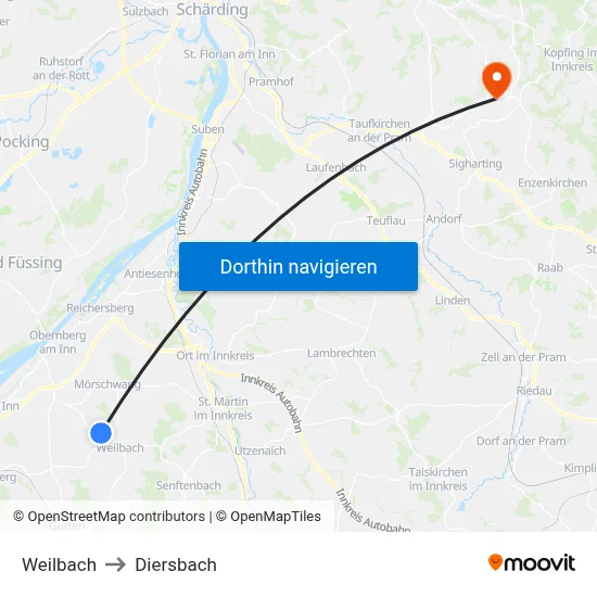 Weilbach to Diersbach map