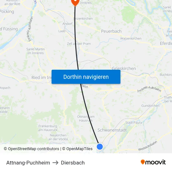 Attnang-Puchheim to Diersbach map