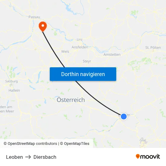 Leoben to Diersbach map