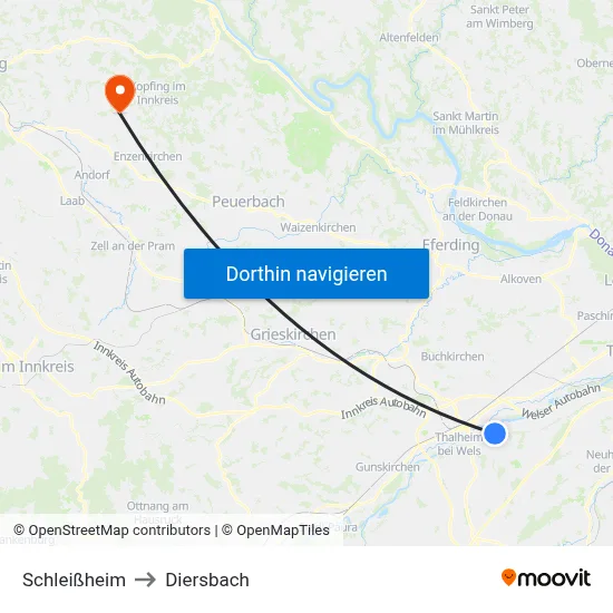 Schleißheim to Diersbach map