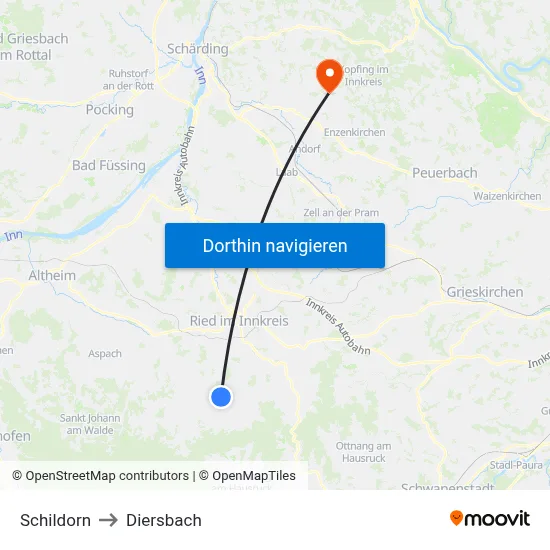 Schildorn to Diersbach map