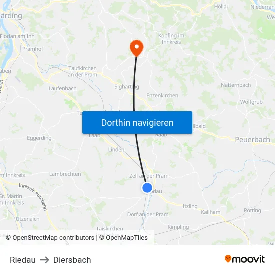 Riedau to Diersbach map