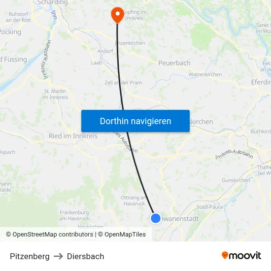 Pitzenberg to Diersbach map