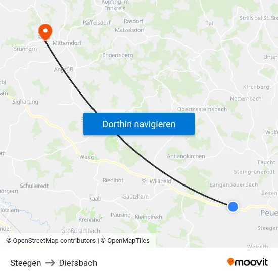 Steegen to Diersbach map
