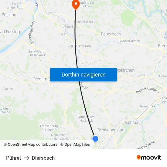 Pühret to Diersbach map