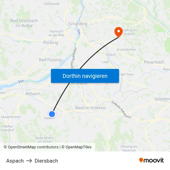Aspach to Diersbach map
