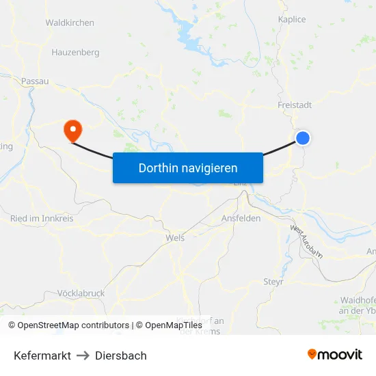 Kefermarkt to Diersbach map