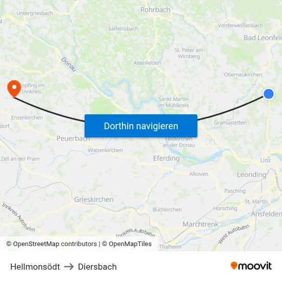 Hellmonsödt to Diersbach map