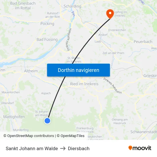 Sankt Johann am Walde to Diersbach map