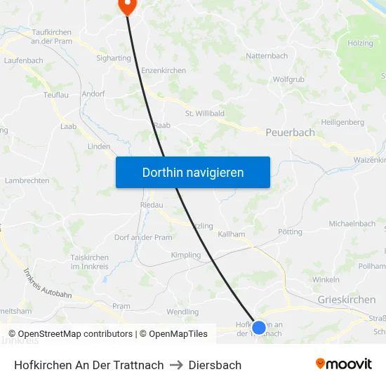 Hofkirchen An Der Trattnach to Diersbach map