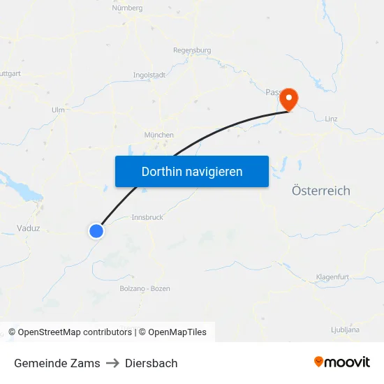Gemeinde Zams to Diersbach map