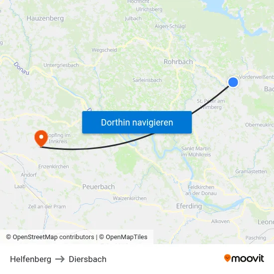 Helfenberg to Diersbach map