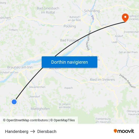 Handenberg to Diersbach map