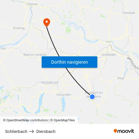 Schlierbach to Diersbach map