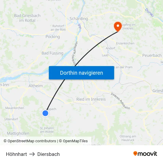 Höhnhart to Diersbach map
