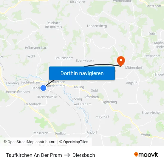 Taufkirchen An Der Pram to Diersbach map